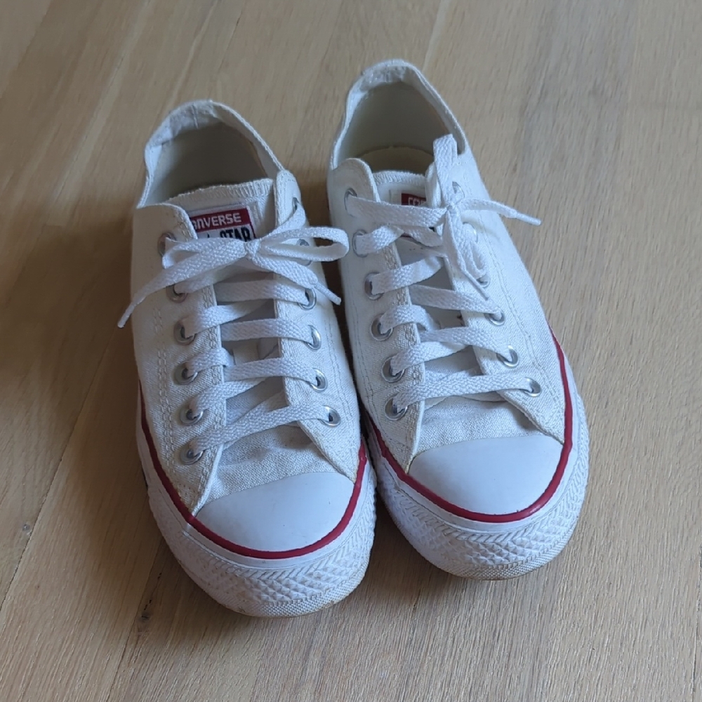 Converse White Canvas Sneakers with Red Trim